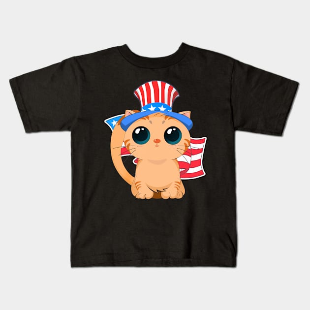 Patriot Cute Cat American Independence Day Kids T-Shirt by TheBeardComic